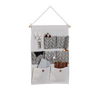 Relaxdays Étagère Murale, 7 Compartiments, 2 Crochets, Coton, HxL : 60x39 cm, Salle de Bain, Organisateur, crème/Gris