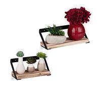 Relaxdays Étagère Murale au Style Industriel, en Lot de 2, en métal et Bois, Deux Tailles Disponibles, pour déco, Nature