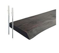 Relaxdays Étagère Murale en pin Massif, Rustique, Suspendue, 60 cm, Bord Naturel, Noir