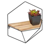 Relaxdays Étagère murale de forme hexagonale, 35 x 31 x 13,5 cm, fer et bois MDF, Salon, chambres cuisine, noir, brun