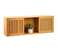 Relaxdays Étagère murale en bambou 2 portes coulissantes 3 niches HxLxP: 33x92,5x20 cm pour salon, cuisine, couloir natu