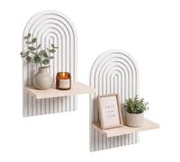 Relaxdays Étagère Murale, Lot de 2, 35 x 18 x 13 cm, Naturel/Blanc | Bois, arc-en-ciel, style bohème, étagère salon