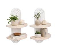 Relaxdays Étagère Murale, Lot de 2, 35 x 21,5 x 12 cm, Naturel/Blanc | Bois, arc, style bohème, étagère murale 2 tablettes