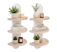 Relaxdays Étagère Murale, Lot de 2, H×L×P: 45×21,5×12 cm, Naturel/Blanc | Bois, forme en arc, style bohème, étagère murale flottante