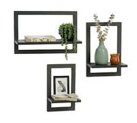 Relaxdays Étagère Murale, Lot de 3, métal et MDF, 3 Tailles, Couloir | étagère flottante pour cadres et déco, noir, salon