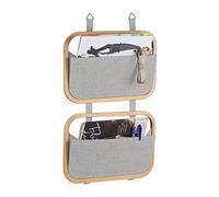 Relaxdays Étagère murale organiseur de porte rangement suspendu porte-revues porte 2 poches HxlxP: 60 x 40 x 1,5 cm, nature-gris