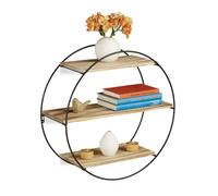 Relaxdays Étagère Murale ronde 3 Tablettes Mur 3 étages déco Bois métal hexagonale vintage Ø 50 cm noir/nature