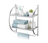 Relaxdays Étagère Murale Salle de Bains, 2 étagères, 2 Porte-Serviettes, HxLxP 54,5 x 44,5 x 25,5 cm, INOX chromé