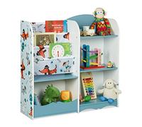 Relaxdays étagère pour Enfant, 7 Compartiments pour Livres & Jouets, Motif Chien, HxLxP : 84 x 86 x 26, Bleue/Blanche