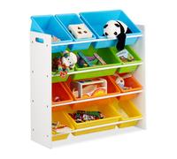 Relaxdays étagère pour enfants avec bacs, colorée pour jouets, MDF+plastique, 88 x 86 x 31 cm