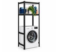 Relaxdays Étagère pour Lave-Linge, H x L x P : 150 x 70 x 40 cm, Noire | 2 tablettes, 400 kg, acier, MDF, système d'emboîtement, rayonnage robuste, étagère pour lave-linge, sèche-linge, WC