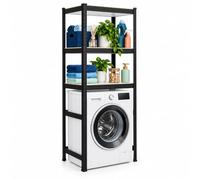 Relaxdays Étagère pour Lave-Linge, H x L x P : 180 x 70 x 40 cm, Noire | 3 tablettes, 600 kg, acier, MDF, système d'emboîtement, rayonnage robuste, étagère pour lave-linge, sèche-linge, WC