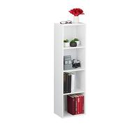Relaxdays Etagère pour Livres, 4 casiers, Moderne,Salon, Etagère Droite élancée en PB, HxlxP 106 x 30 x 23 cm, Blanc
