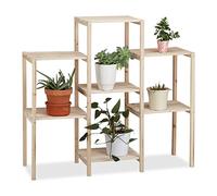 Relaxdays Étagère pour Plantes en Bois Support Pot de Fleurs en escalier décoration, Nature