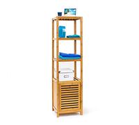 Relaxdays Étagère pour Salle de Bain Cuisine Porte refermable Bois de Bambou 5 étages Plateaux Meuble Rangement Serviette Produit beauté cosmétique HxlxP 140 x 36,5 x 33 cm, Couleur Naturelle