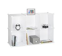 Relaxdays Étagère rangement 6 casiers plastique modulable DIY assemblage plug in bibliothèque HxlxP: 65 x 96 x 32 cm, blanc