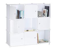 Relaxdays Étagère rangement 9 casiers portes plastique modulable DIY assemblage plug in bibliothèque, Blanc, 95.5 x 32 x 95.5 cm