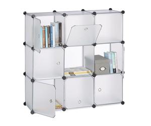 Relaxdays Étagère Rangement 9 casiers Portes Plastique modulable DIY Assemblage Plug in bibliothèque 95x95x32 cm, Transparent