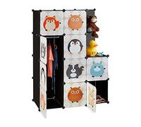 Relaxdays Étagère rangement enfants casier modulable plastique animaux penderie armoire portes tringle, coloré