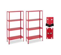 Relaxdays Étagère rouge avec 4 niveaux en lot de 2