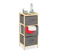 Relaxdays étagère salle de bain avec 3 paniers pliables, rangement pratique, bois, HxLxP 65 x 28 x 25,5 cm, nature gris
