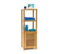 Relaxdays Étagère pour Salle de Bain Cuisine Porte refermable Bois de Bambou 4 étages Plateaux Meuble Rangement Serviette Produit beauté cosmétique HxlxP 110 x 36,5 x 33 cm, Couleur Naturelle