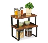 Relaxdays Étagère, set de 2 pièces, organiseur cuisine pour épices, vaisselle et autres, design industriel, marron/noir