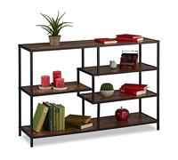 Relaxdays Étagère Style Industriel, 5 Surfaces, Effet Bois, Commode Vintage, HxLxP : 79x115x33 cm, Noir/Brun foncé