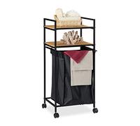 Relaxdays Etagère sur Roues pour Bain, 2 Supports, Meuble avec Sac lessive, en métal, Bambou HlP: 89,5 x 39 x 32,5 cm,