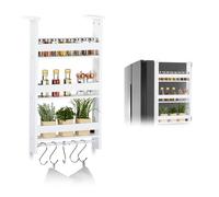 Relaxdays Étagère suspendue pour frigo, Rangement d’épices, avec barre & 5 crochets, MDF, HLP: 74x42x20 cm, blanc