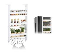 Relaxdays Étagère suspendue pour frigo, Rangement d’épices, avec barre & 5 crochets, MDF, HLP: 74x42x20 cm, blanc