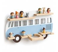 Relaxdays Étagère Toniebox, Bleue | magnétique, boîte à histoires et 25 Tonies, bus, 32 x 62 x 13 cm