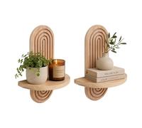 Relaxdays Étagères murales Boho, Lot de 2, 1 Tablette, Bois de pin, Naturel | forme arc, 30x21,5x12cm