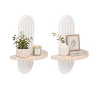 Relaxdays Étagères murales Boho, Lot de 2, 1 Tablette, Naturel/Blanc | bois de pin, forme arc, 30x21,5x12cm