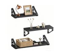 Relaxdays Étagères murales en Bois et métal, Lot de 3 (30/35/40 cm), Noires, pour Livres et déco, 11 x 40 x 12 cm