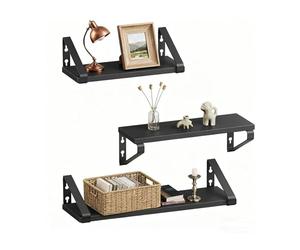 Relaxdays Étagères murales en Bois et métal, Lot de 3 (30/35/40 cm), Noires, pour Livres et déco, 11 x 40 x 12 cm