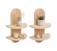 Relaxdays Étagères murales, Lot de 2, H x L x P: 35 x 21,5 x 12 cm, Naturel | Bois, forme en arc, style bohème, étagère murale 2 tablettes