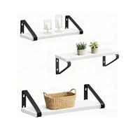 Relaxdays Étagères murales, Lot de 3, 30/35/40 cm, Aspect Bois et métal, Blanc, pour Livres et déco