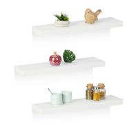 Relaxdays Étagères murales, Lot de 3, LxP: 60 x 15 cm, décoration Murale, MDF, Design Moderne, Rangement à Fixer, Blanc