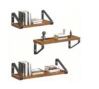 Relaxdays Étagères murales, Lot de 3, Tailles 30/35/40 cm, Aspect Bois & métal, pour Livres et déco, Marron