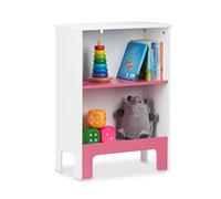 Relaxdays Étagères pour Enfants, 2 Compartiments, HxLxP : 66x48x24cm, Livres et Jouets, Petite bibliothèque, Blanc-Rose