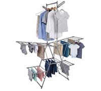 Relaxdays, étendoir à linge pliable, en acier inoxydable, dimensions : 201 x 136,5 x 56,5 cm, 2 ailes, barre à vêtements, séchoir à linge sur pied, couleur argent