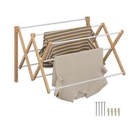 Relaxdays Étendoir Mural, Extensible, Bambou et métal, H x L x P : 45 x 71,5 x 59 cm, Nature et Blanc