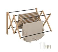 Relaxdays Étendoir Mural, Extensible, Bambou et métal, H x L x P : 45 x 71,5 x 59 cm, Nature et Noir