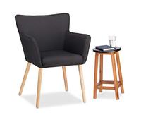 Relaxdays Fauteuil Club vintage Chaise lounge rembourré tissu relax Tissu Design moderne HxlxP: 62x56 cm, noir
