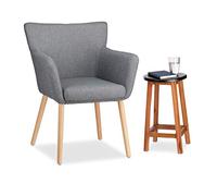 Relaxdays Fauteuil Club vintage Chaise lounge rembourré tissu relax Tissu Design moderne HxlxP: 62x56 cm, gris
