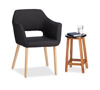 Relaxdays Fauteuil Club vintage Chaise lounge rembourré tissu relax Tissu Design moderne HxlxP: 84x62x56 cm, noir