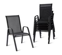 Chaises de jardin Relaxdays, lot de 6, dossier haut, accoudoirs, empilables, jusqu'à 150 kg, polyester, métal, chaises empilables, anthracite