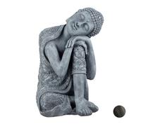 Relaxdays Figurine Bouddha tête inclinée XL 60 cm déco asiatique jardin & salon résistante aux intempéries grise