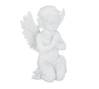 Relaxdays Figurine de jardin ange, statue en train de prier, résistante aux intempéries & au gel, balcon, blanc